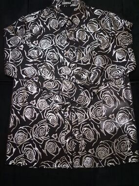 Zeroyaa Men’s Black & Silver Floral Dress Shirt